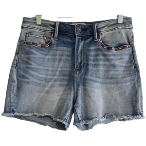 Driftwood Lulu Embroidered Pockets Denim Jean Shorts 28 Raw Hem